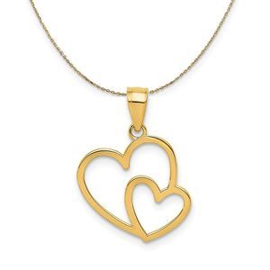 14k Yellow Gold Double Heart Necklace - 16 Inch